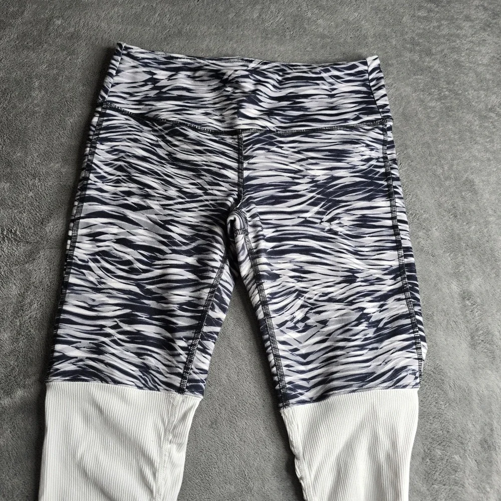 Alo Yoga Goddess Leggings Womens M/L Navy Wave Color Block Ribbed Ruched READ